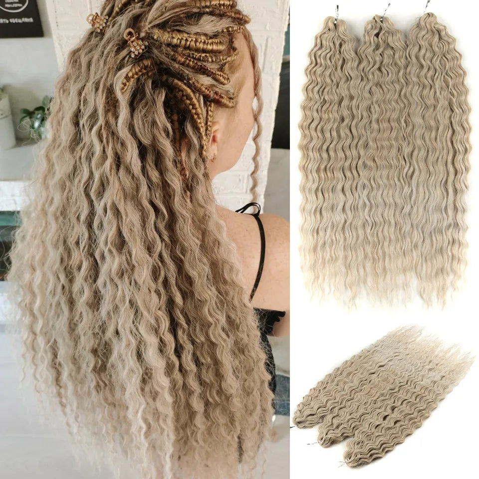FASHION IDOL 24 Inch 300g Ariel Hair Synthetic Crochet Curly Hair Water Wave Braid Hair Ombre Blonde Braiding Hair Extensions