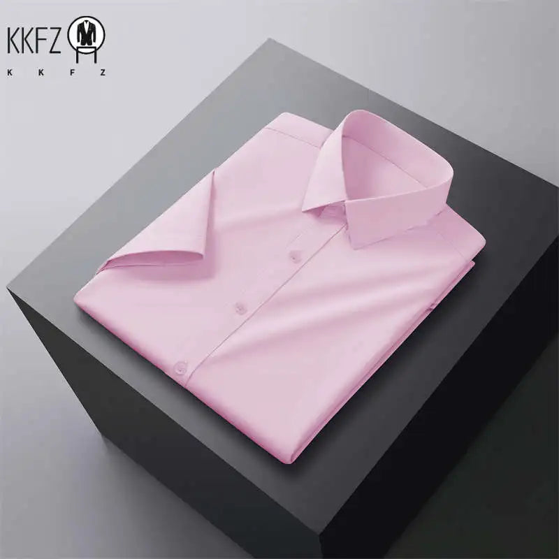 New Men's Business Casual Solid Color Short Sleeved Shirt for Summer Fashion No Ironing Comfortable and Versatile Top