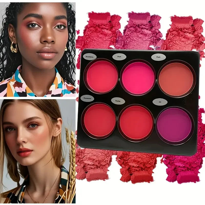6-color blush palette, large size, natural contouring makeup, matte blush beauty palette, long-lasting coverage