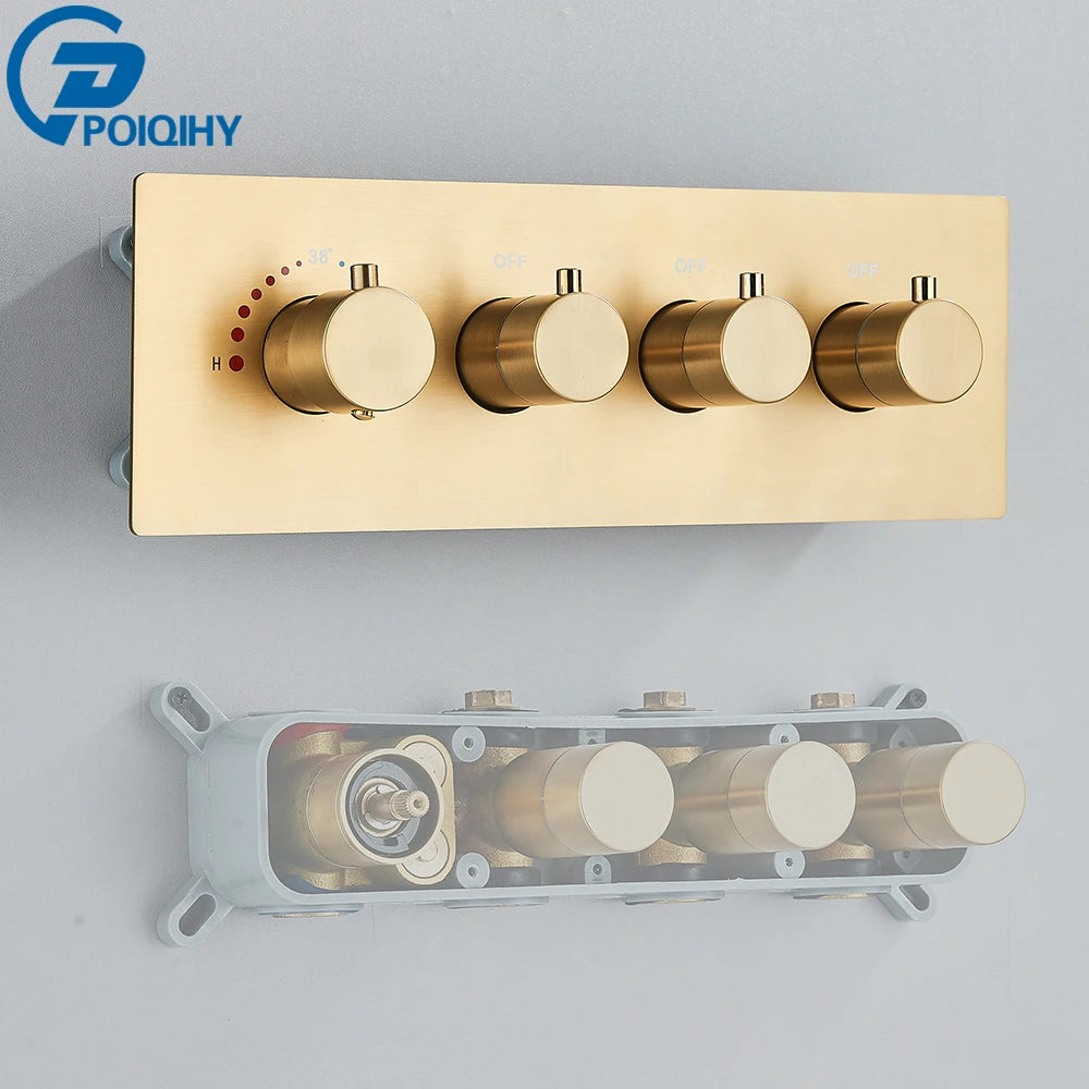 Black Thermostatic Valve 3-4 Outlet Thermostate Shower Diverter Mixer Valve Round Knobs Concealed Mixers Shower Diverter Brass
