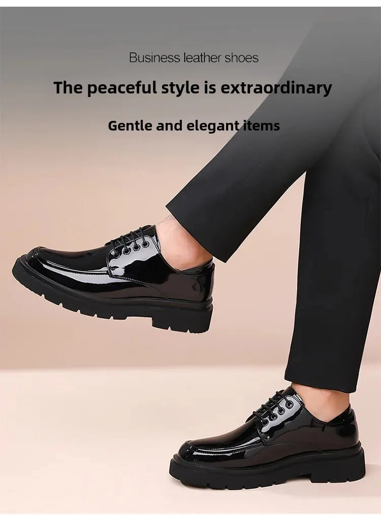 2025 Autumn Patent Leather Men's Business Formal Tie-Up Shoes Safety Professional Bata Breathable Men's Shoes botas para hombre