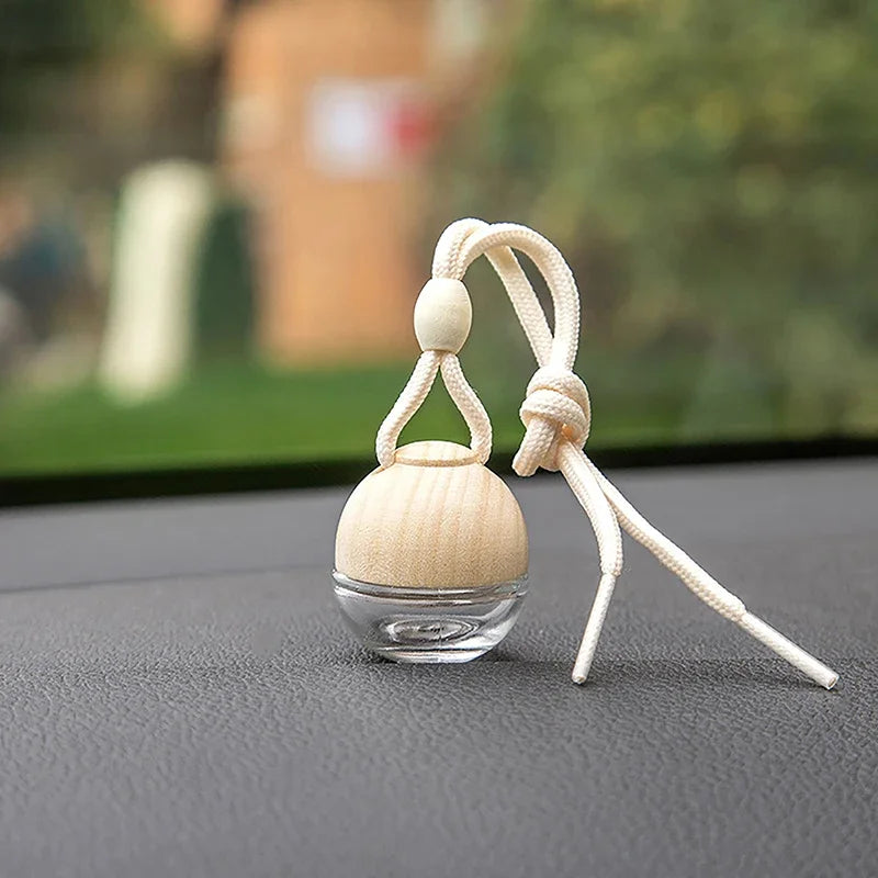 Car Air Freshener Pendant Perfume Glass Bottle With Wooden Caps Refillable Car Essential Oil Diffuser Bottle