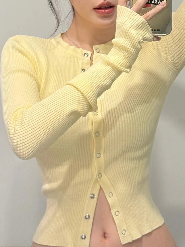 Aoaiiys Knitwear Cardigan Women's Single Breasted Long Sleeve Sweater Coats Korean Simple Classic Slim Cardigans Fall Clothes