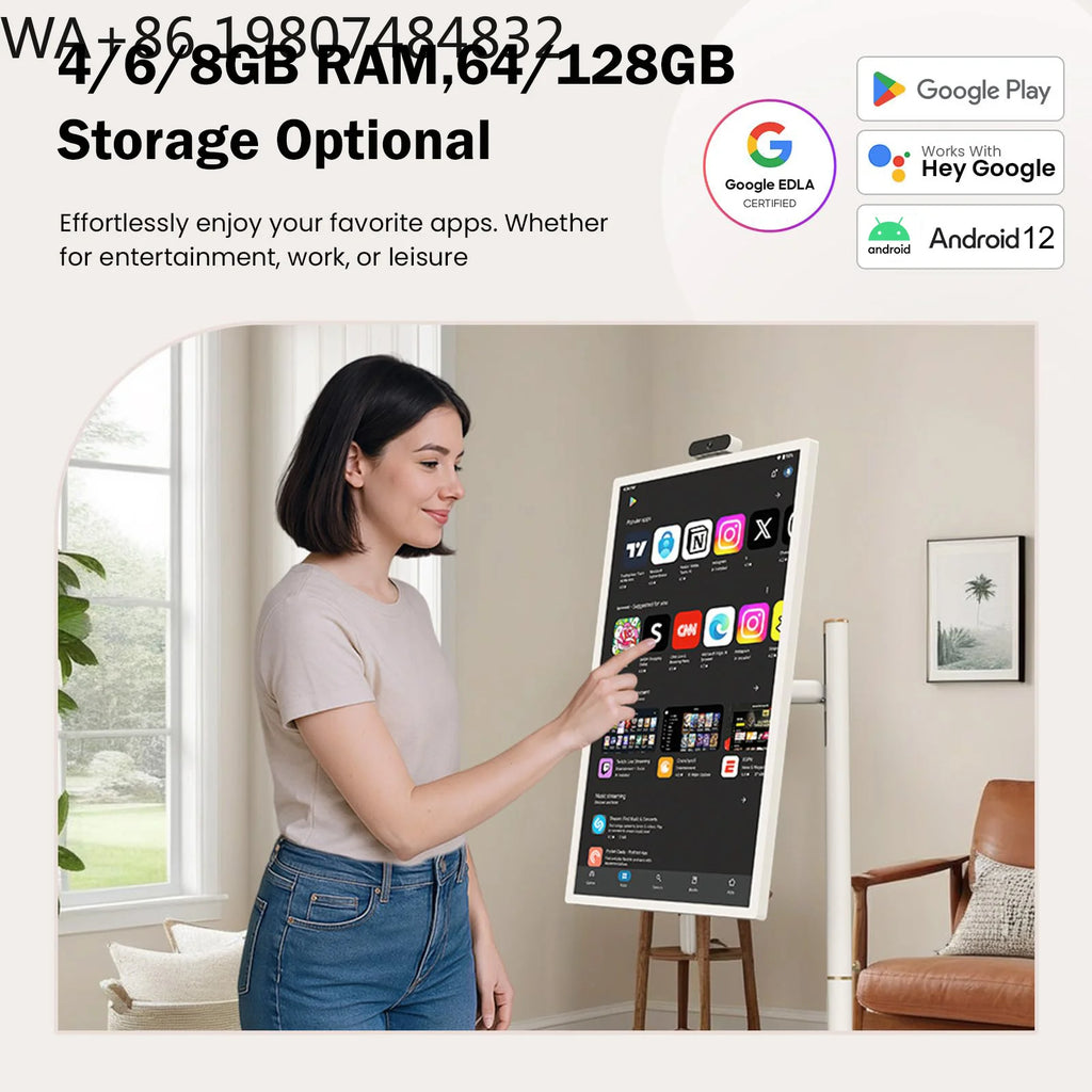 32 Inch Rotatable Smart Portable Tv with Android 12, Magnetic  Lcd Display on Wheels, Advertising Screen for Home