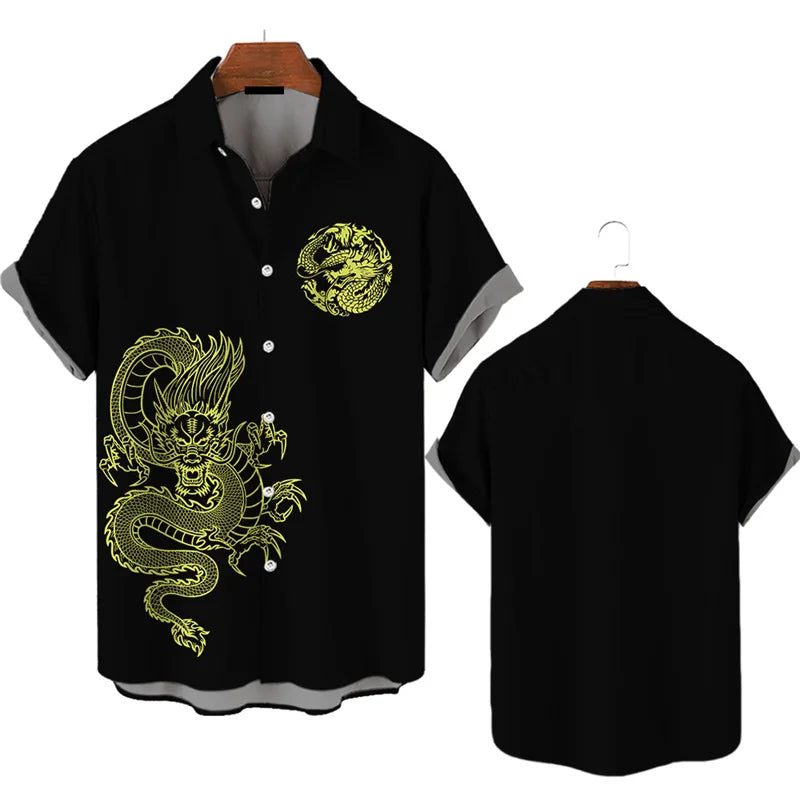 3d Printed 2024 Chinese Dragon Shirt Men Women Fashion Summer Hawaiian Shirt Fashion Top Loose Short Sleeves Blouse Clothing
