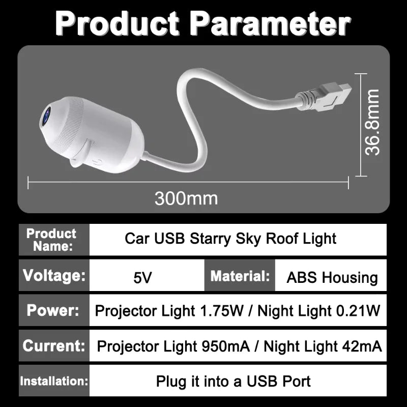 New Usb Star Sky Projector Light Romantic Galaxy Ambience Lamp Car Interior Decor Bedroom Night Light Starry Projection Lamp