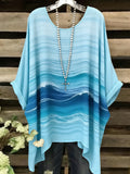 Summer Top Women New Arrival Elegant Vacation Style Plus Size Simple Casual Meteor Pattern Print Irregular Hem Round Neck T-Shir