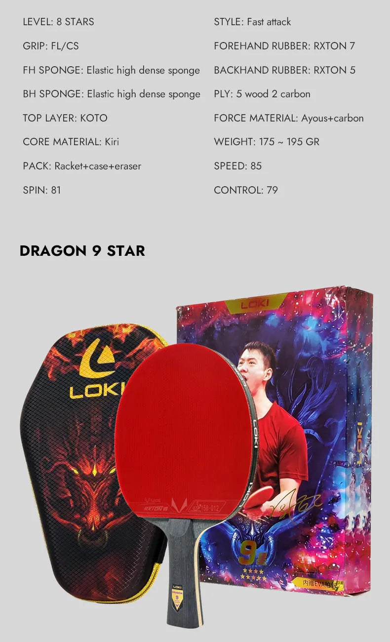 Original LOKI Table Tennis Racket Dragon Series Ping Pong Racket Paddle Bat Professional 6/7/8/9/10 Stars for All Level Players