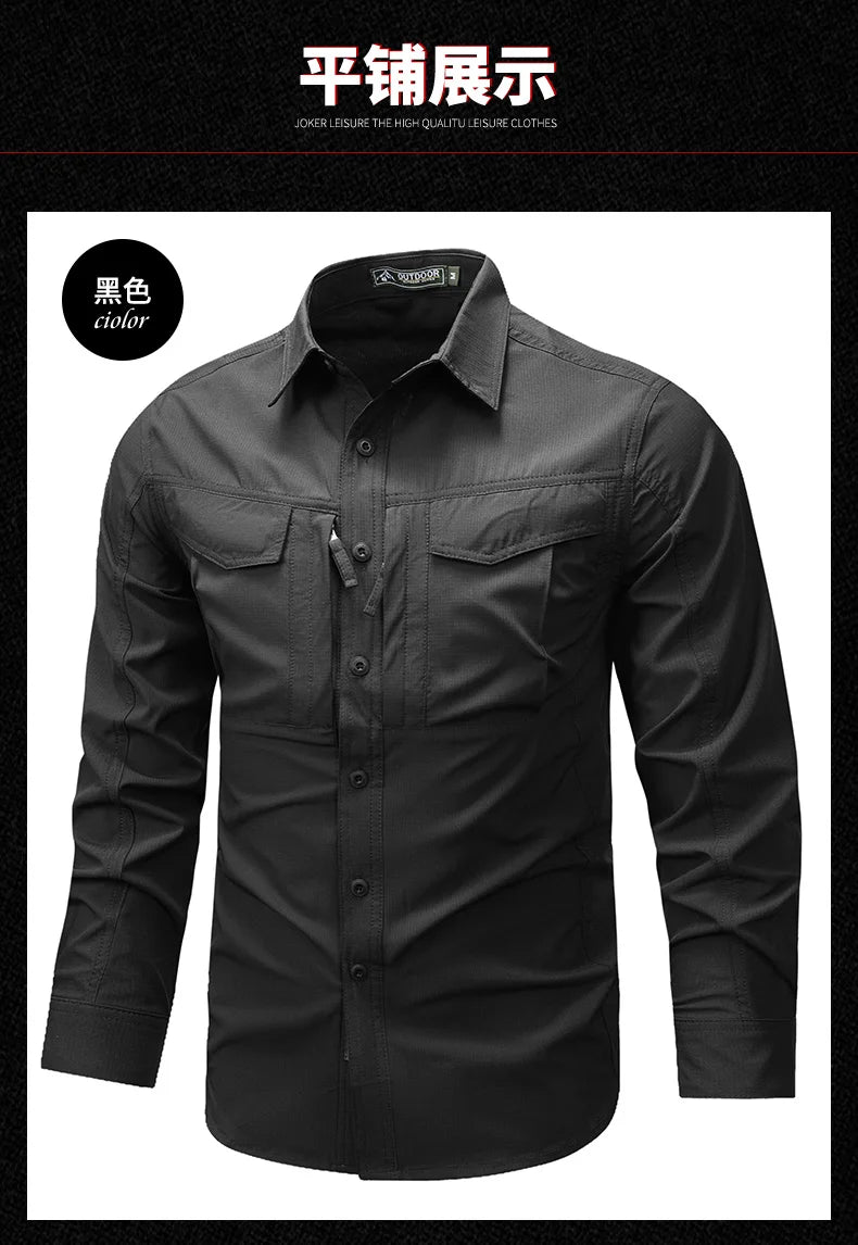Spring Autumn Men Long Sleeved Shirt Men Tactical Work Shirts Tops Outdoor Multi-pocket Quick Drying Hiking Fishing Cargo Shirts