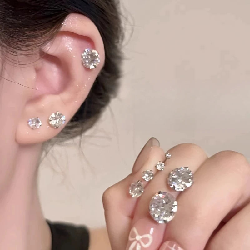 5/1pcs Magnetic No Piercing Required Earrings Adjustable Size Clip on Earrings 6-Prong Royal Crystal Design Perfect for Ear Bone