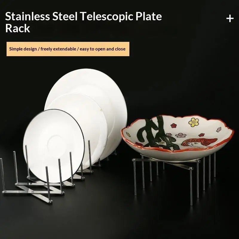 Stainless Steel Dish Rack Adjustable Kitchen Drainer Foldable Utensil Holder For Dishes Cups Pots & Lids Space Saving