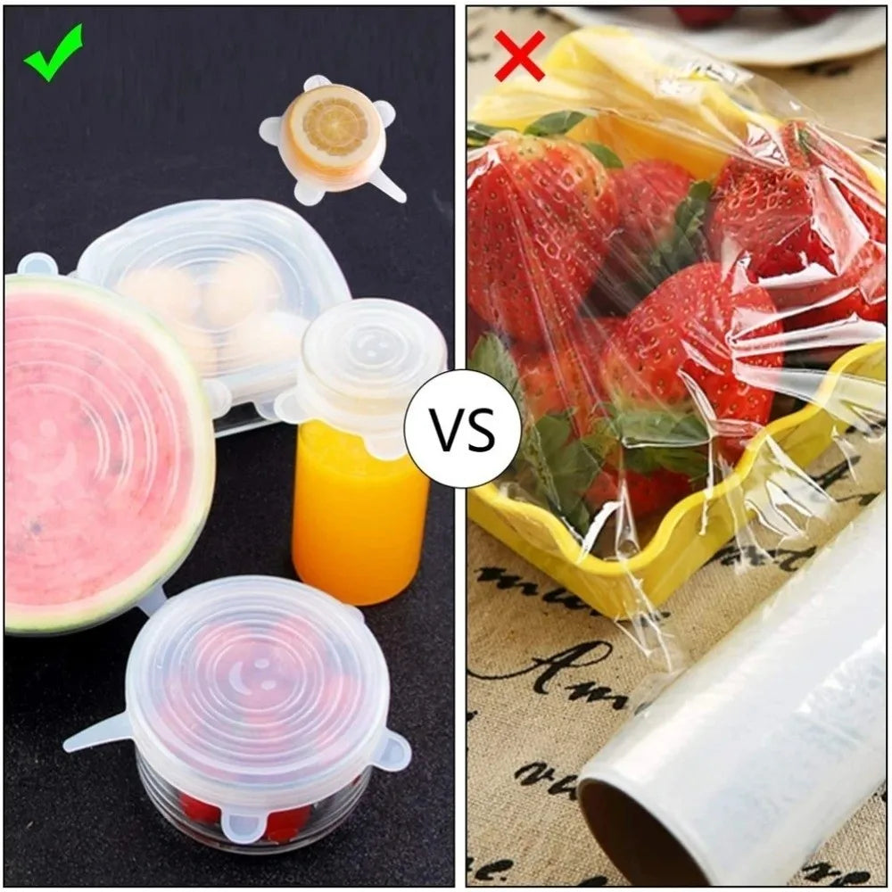 6PCS Food Reusable Fresh-keeping Cover Kitchen Gadgets Non-slip Bowl Cap Stretch Silicone Lids