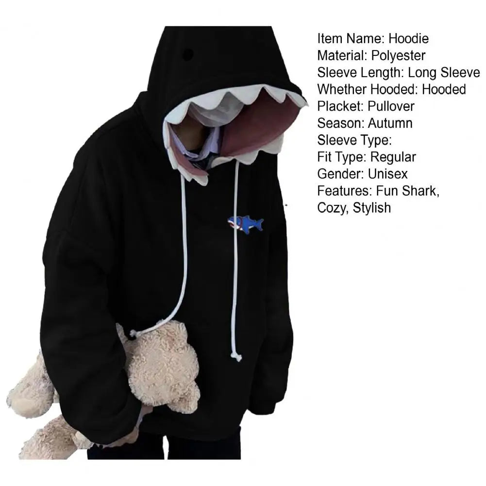 Men Shark Hoodie Winter Pullover Sweater Casual Pocket Long Sleeve Pull Female Solid Hooded Sweaters Trendy Couple's Pullovers