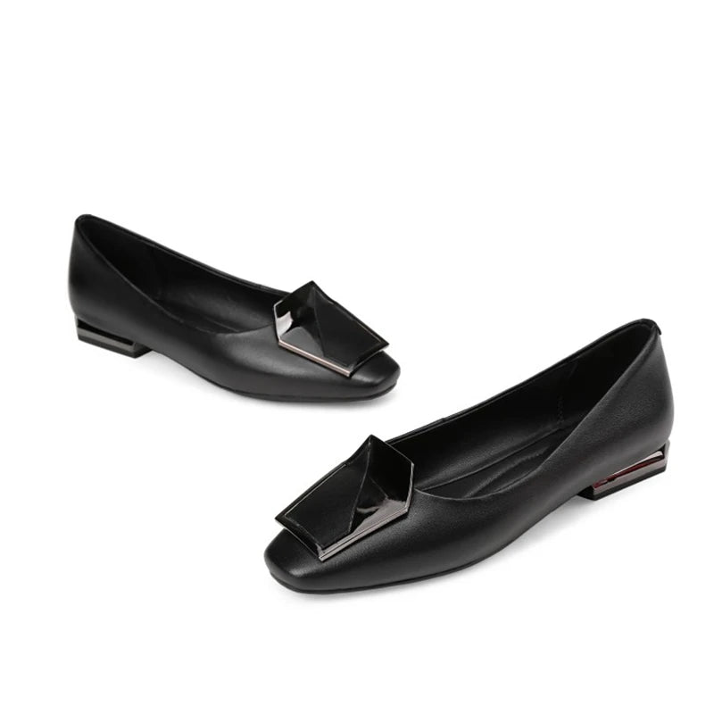 NEW Autumn/Spring Women Pumps Genuine Leather Shoes for Women Square Toe Low Heel Shoe Concise Slip-on Plus Size Handmade Shoes