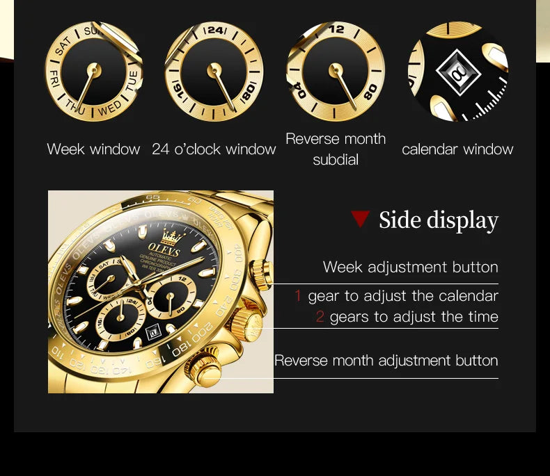 OLEVS 6638 Men Watch Classic Multifunctional Dial Waterproof Luminous Watches Fully Automatic Mechanical Male Wristwatch