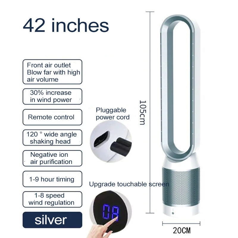 42 Inch Air Purification Circulation Bladeless Fan Ultra-Quiet Dormitory Desk Floor Electric Fan Tower Fan Bladeless Room Fan