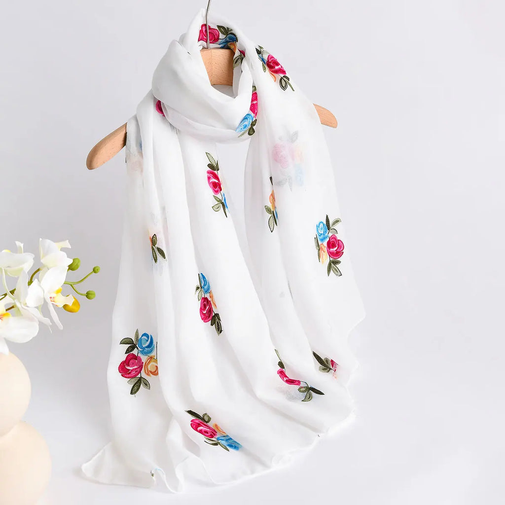 Spring and Summer Lightweight Breathable Cotton and Linen Embroidery Scarf Ethnic Style Fashionable Soft Women's Sunscreen Scarf