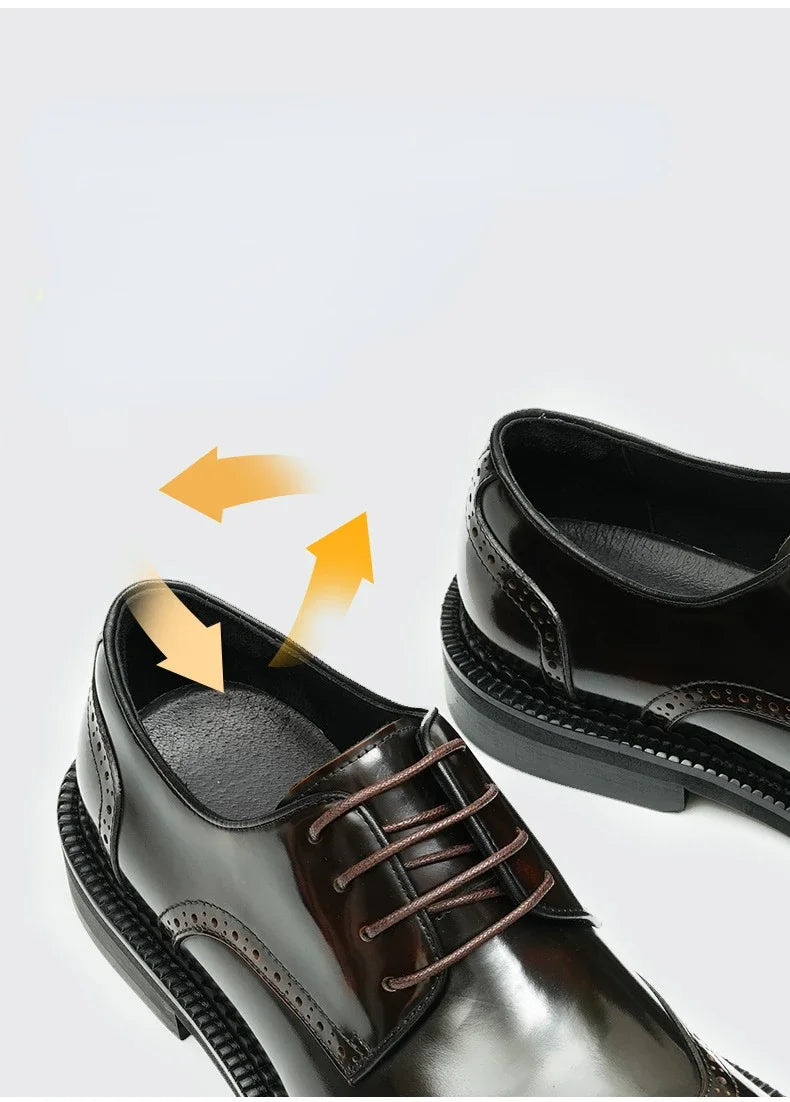 Retro Mens Dress Brogues Shoes Luxury Genuine Leather Round Toe Handmade Fashion Flat Autumn Black Wedding Social Shoes Man 2025