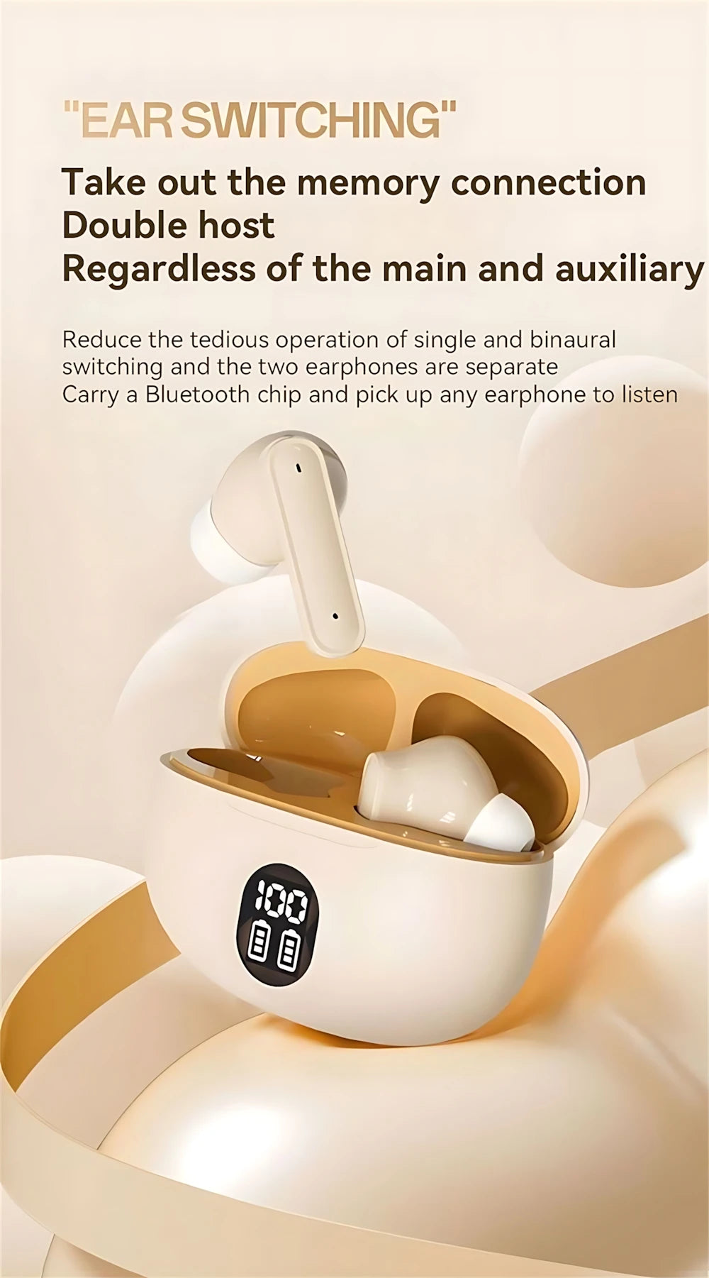 LED Digital Display Bluetooth Earphone Wireless Headset In-ear Mega Bass 9D Surround Sound Game Low-delay HD Call For iPhone