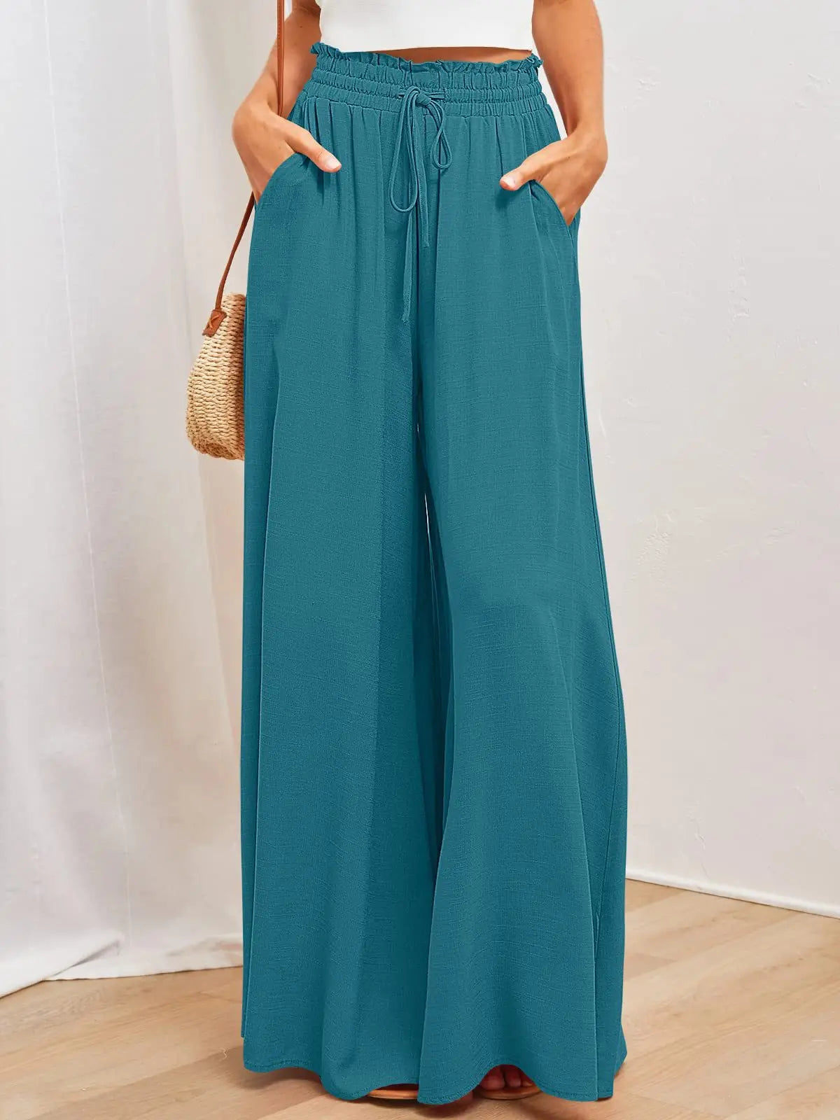 Summer Women's Wide Leg Pants With Elastic Waistband