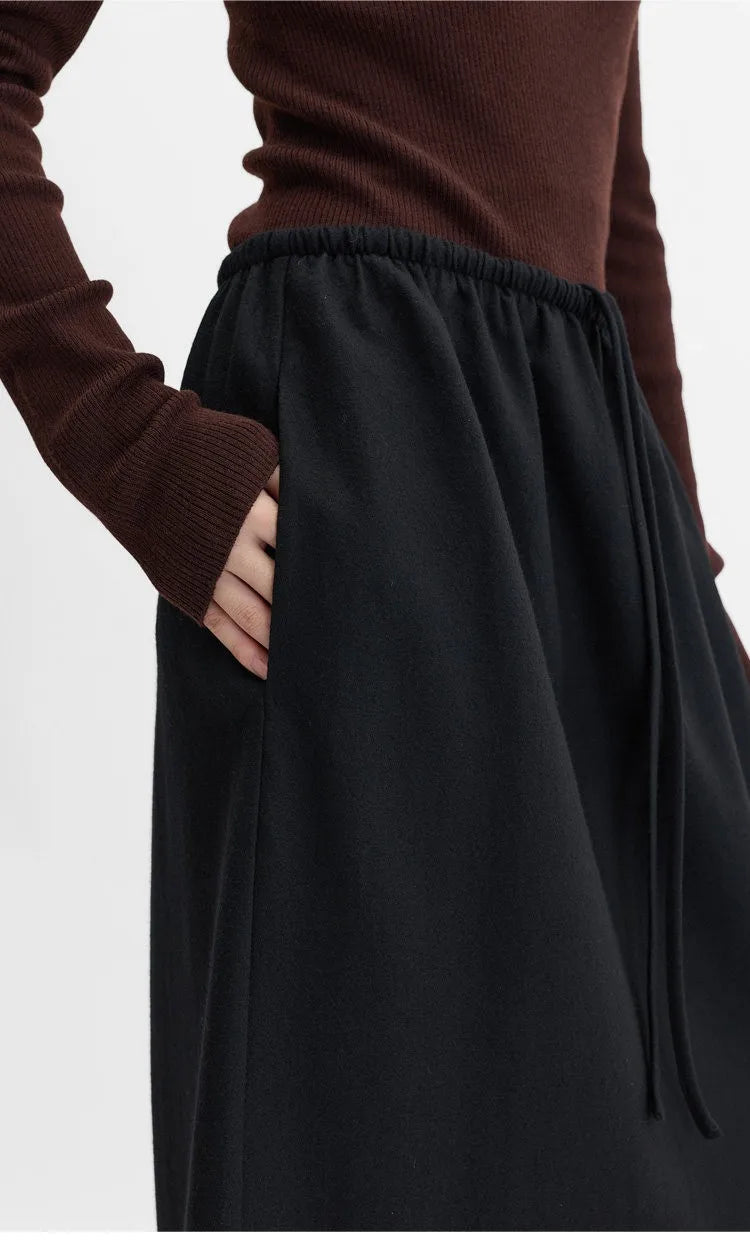 Elastic Waist 100% Wool Skirt, Women's High-Waisted Mid-Length Skirt, New Style for Autumn and Winter 2026