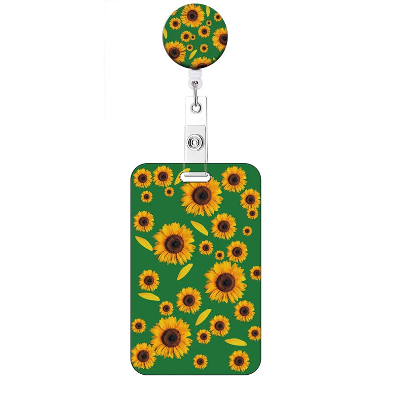 Flower Retractable Buckle Card Holder Women Business Badge Case Reel Clip Girls Cardholders Doctors Nurses Hang Credential holde