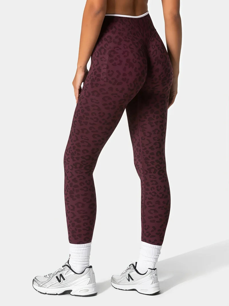 HISTELLO Seamless Sports Pants Leopard Print High Waist Scrunch Hip Shaping Elastic Tummy Fit Running Fitness Yoga Leggings