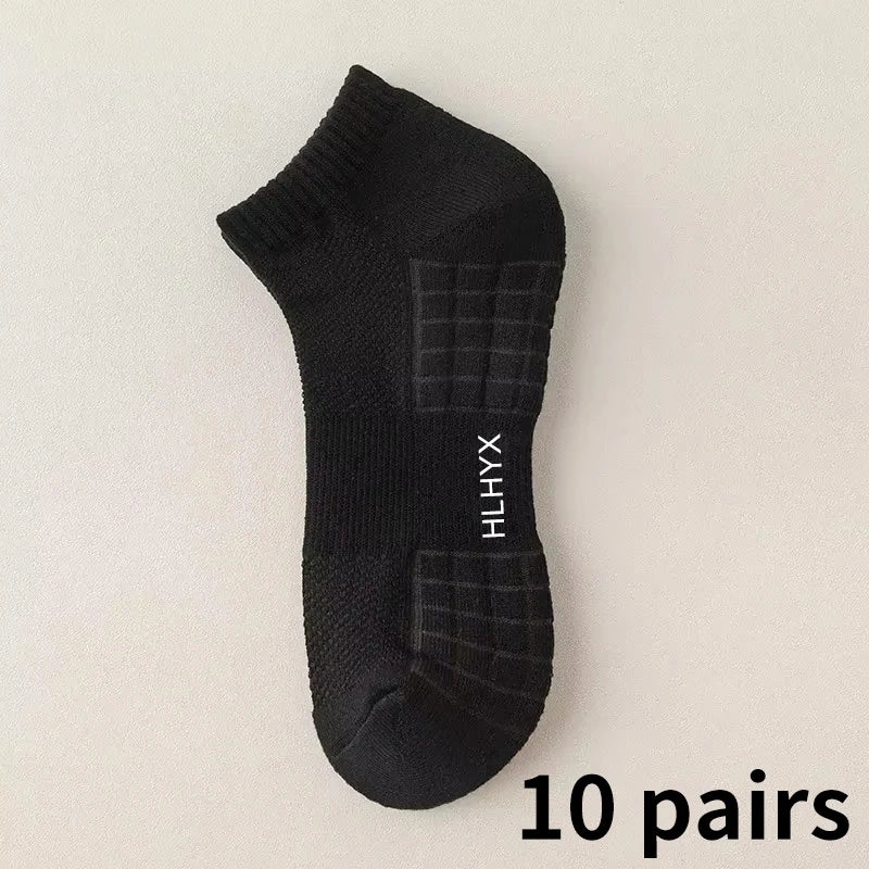 10pairs HLHYX Socks Men's Cotton Deodorant Winter Towel Bottom with Mid-tube White Stockings Thickened Sports Basketball Socks