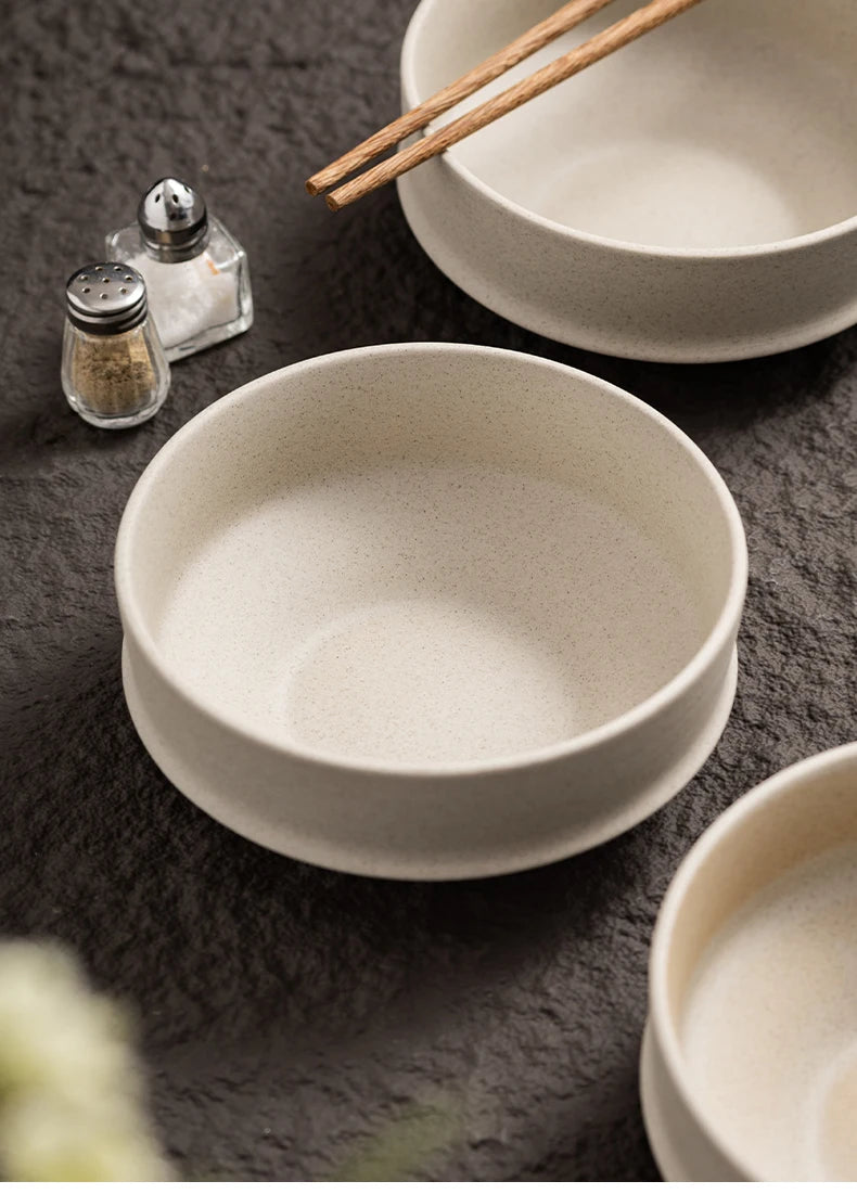 Retro Thick Earthenware Bowl Ceramic Rice Bowl Creative Small Dish Bowl Irregular Plate Dish Commercial Dining Utensils
