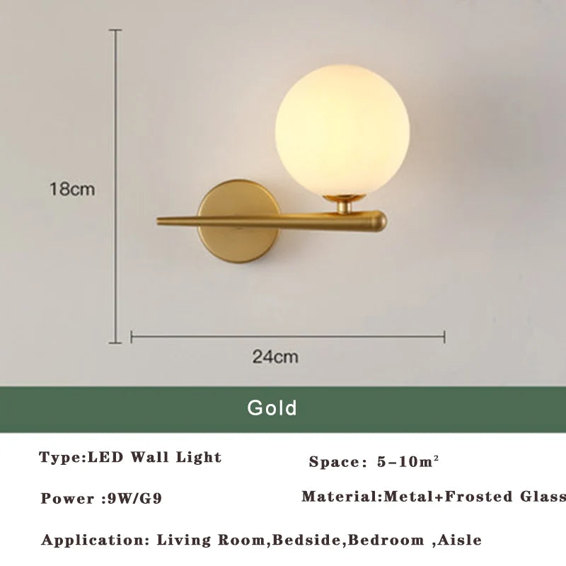 Modern LED Wall Lamps Black Gold Glass Ball Wall Sconces Living Rom Bedroom Hotel Decor Wall Lights Bedside Lights Aisle Lamp G9