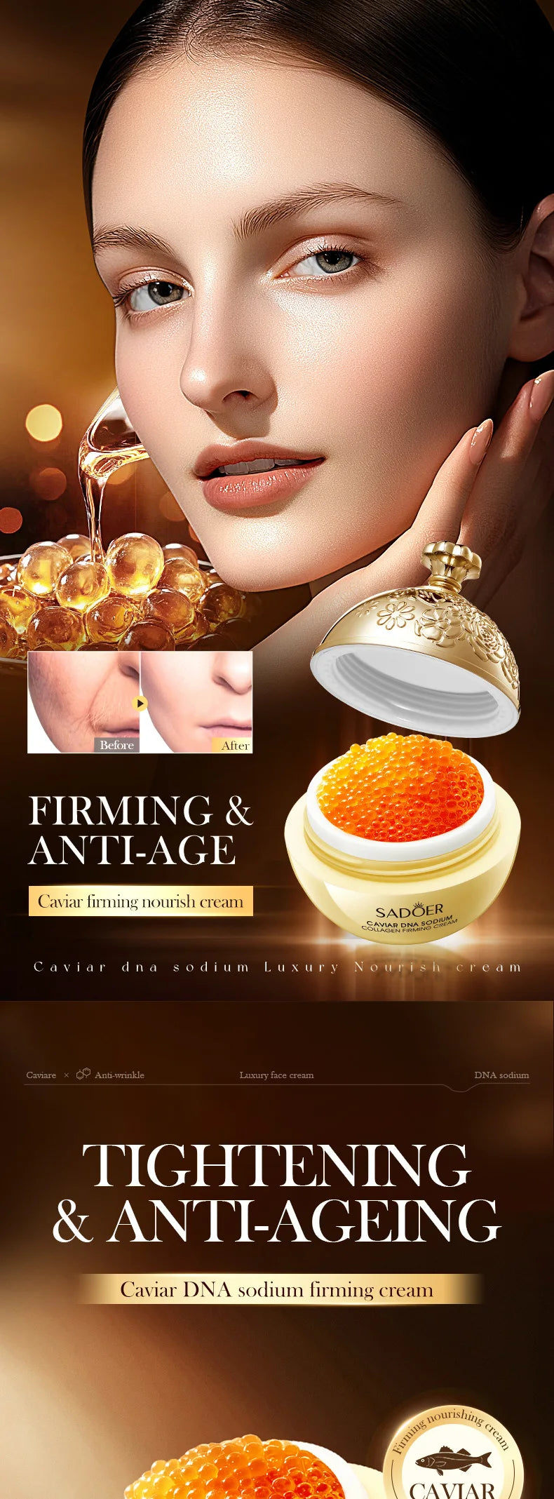Caviar Anti-Wrinkle Face Cream Collagen Anti-Aging Firming Lift Fade Fine Lines Moisturizing Smooth Brighten Skin Care Products