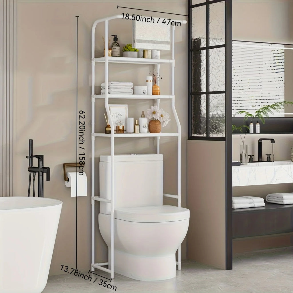Multi-Layer Metal Storage Rack for Bathroom & Balcony, Washing Machine Shelf with Toilet Paper Holder, Space-Saving Organizer