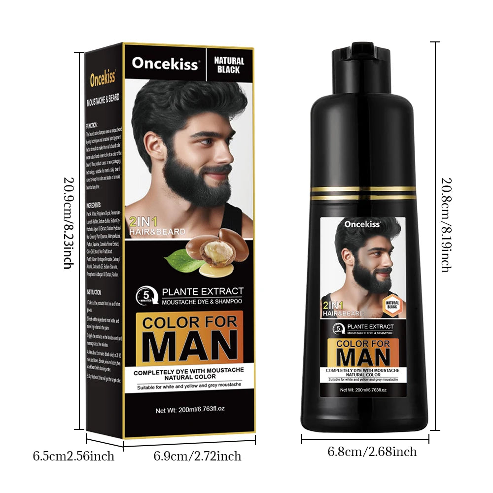 200ml Long-Lasting Natural Permanent Beard Dye Shampoo for Men, White and Gray Beard Hair,Beard Dye Shampoo for Men Natural Hair