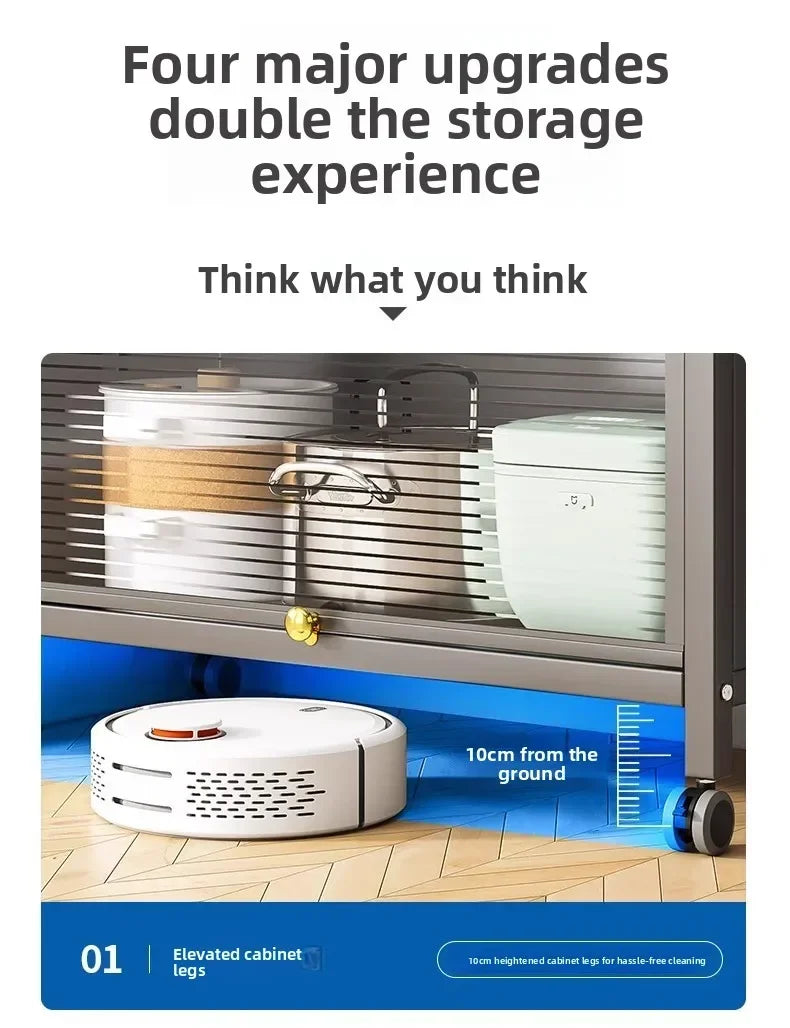 Multi-functional Kitchen Shelf Floor-to-ceiling Shelf Locker Microwave Pot Oven Cabinet Storage Rack with Cabinet Door
