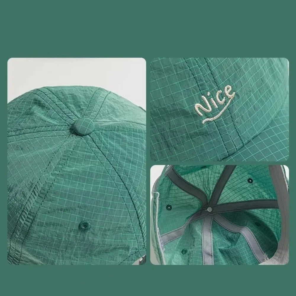 New Plaid Thin Sun Cap Quick-drying Breathable Baseball Cap Adjustable Letter Embroidery Sports Running Cap Men Women