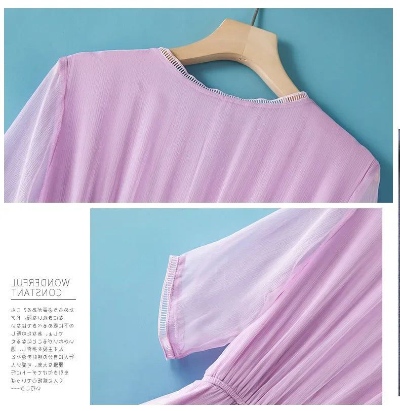 Summer 100% Mulberry Silk Dress Women 2024 V-neck Beach Holiday Dress Long Elegant Dresses For Women Clothing Vestidos De Mujer