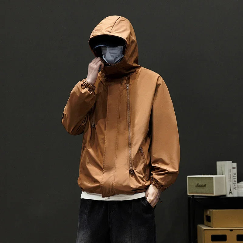 Japanese Windbreakers Men's Jacket Zipper Coat Cargo Waterproof Jackets Bomber Camping Loose Thin Softshell Hooded Hiking Jacket