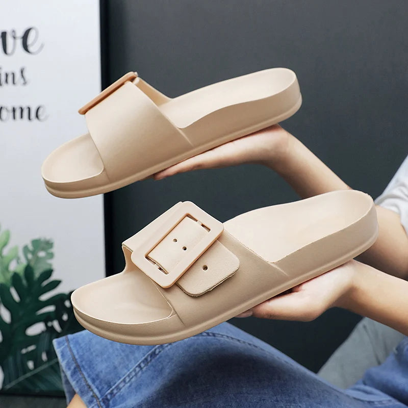 Adjustable Buckle Women's Sandals, Non-Slip, Lightweight, Flat-Soled Slip-On Sandals for Outdoor Wear, Beach Sandals, Bathroom S