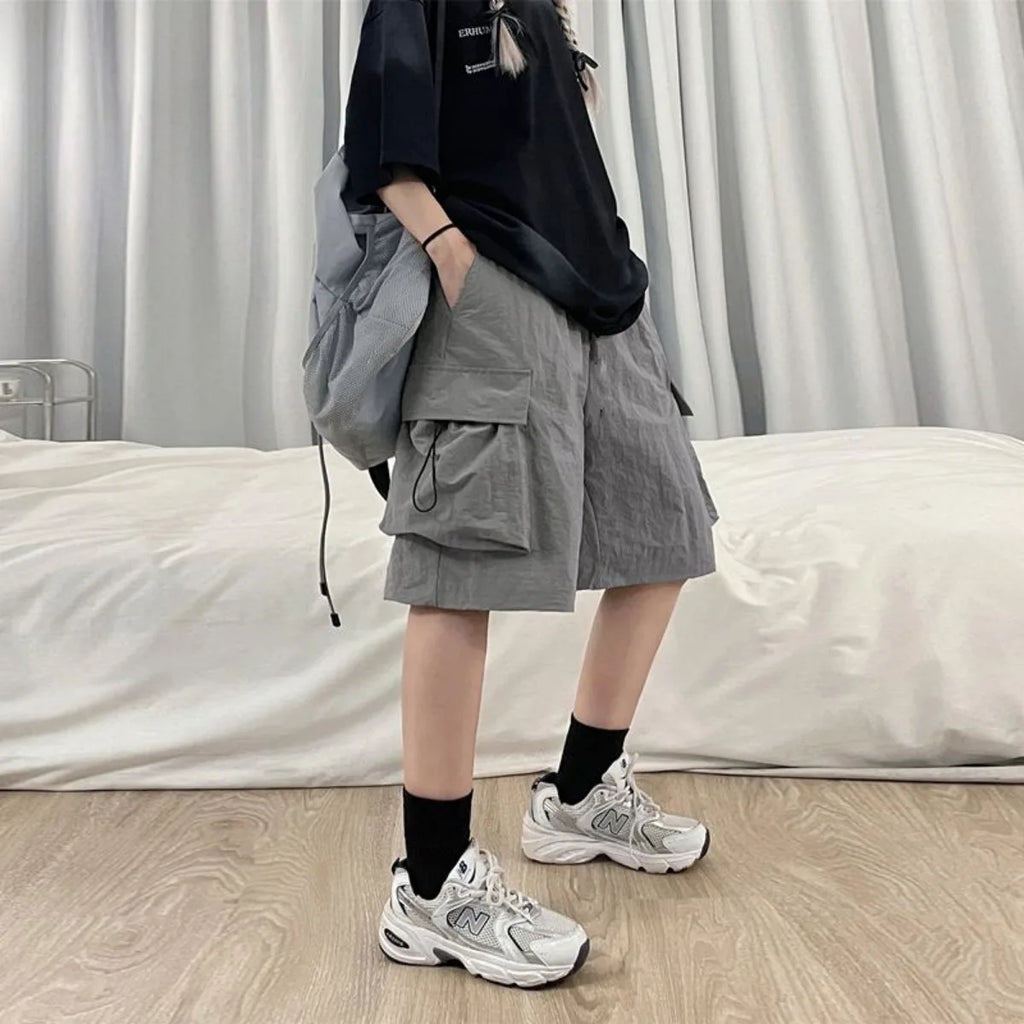 Women High Waist Cargo Shorts American Style Streetwear Summer Wide Leg Pants Fashion Female Big Pocket Loose Shorts