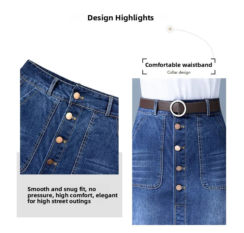 High Waist A-Line Midi Skirt for Women Spring 2023 Denim Split Long Dress Korean Style Commute Pure Color Long Skirt