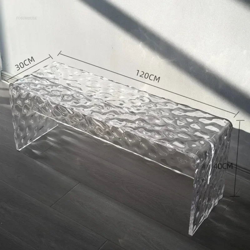 Nordic Acrylic Shoe Changing Stools Transparent Bench Water Ripple Bed End Stool for Bedroom Light Luxury Living Room Furniture