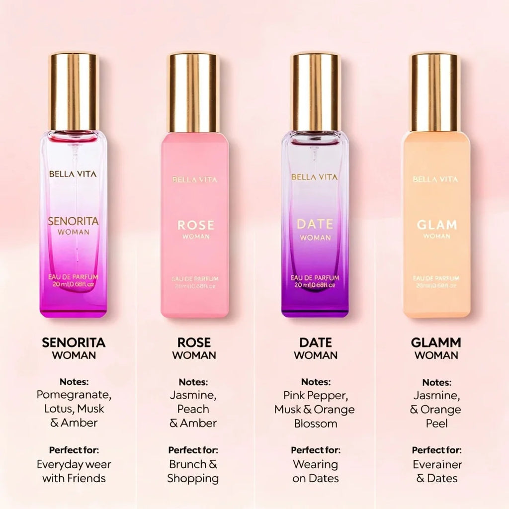 Bella Vita Women's Luxury Long-Lasting Perfume Gift Set | 4 x 20ml, Floral Fruity Fragrance & Men's Luxury Perfume Gift Set