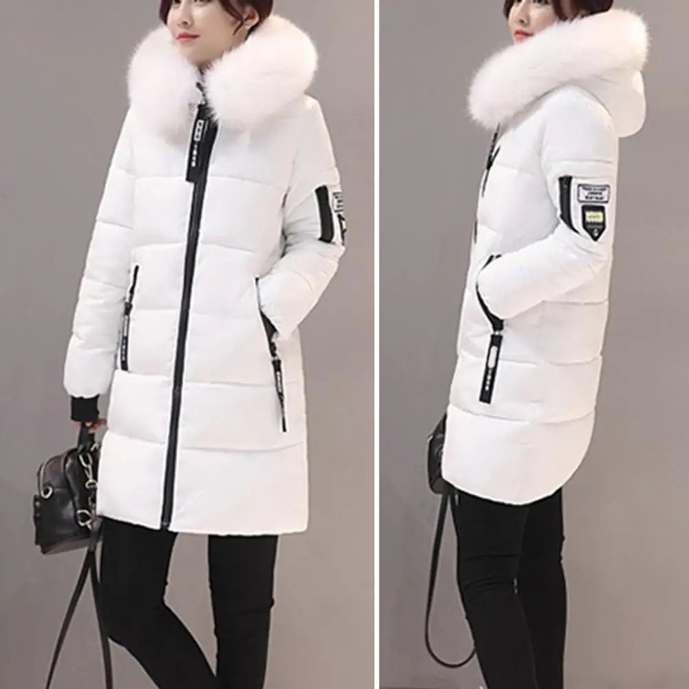 Fashion Women Winter Cotton Coat Parka Thickened Padded Stuffed Hooded Mid Length Warm Zip Up Slim Lady Down Coat Long Overcoat