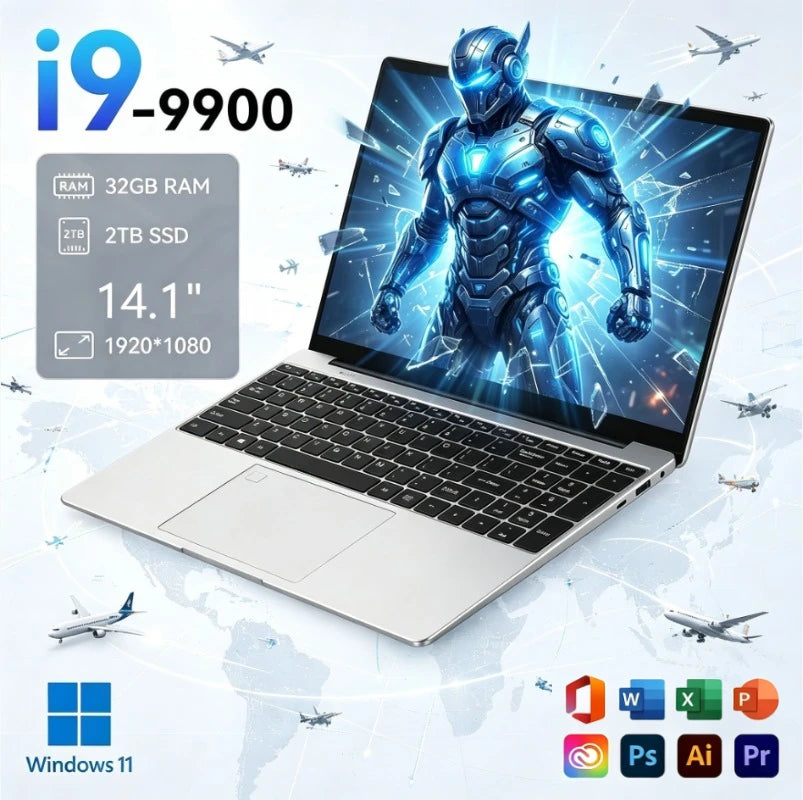 New Ultra Slim 14.1" Laptop Intel Core i9-9900 32GB 2TB Gaming Computer PC Windows11 Gamer office  Notebook 1920*1080