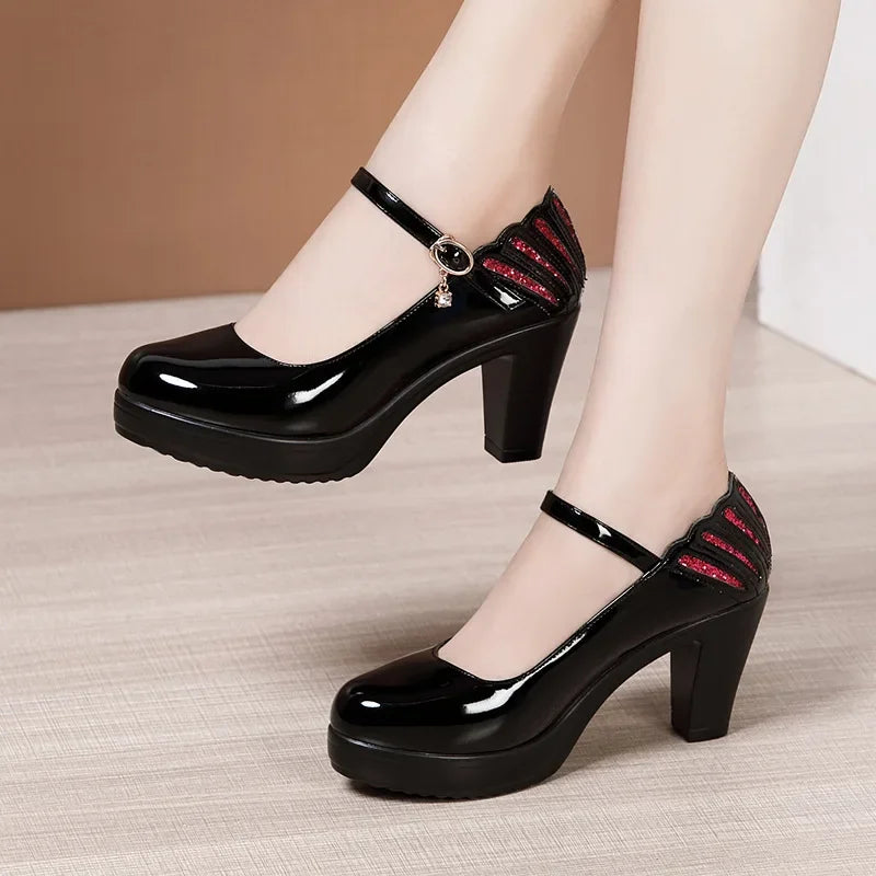 6 8 10cm Small Size 32-43 Shallow Patent Leather Shoes Women Mary Janes 2025 Fall Block Heels Shoes Platform Pumps Office Mom