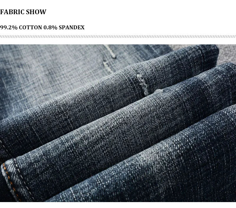 Italian Style Fashion Men Jeans High Quality Retro Black Blue Elastic Slim Fit Ripped Jeans Men Vintage Designer Denim Pants