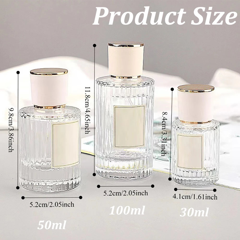 30/50/100ML Transparent Glass Perfume Bottles with Vertical Stripes Spray Atomizers for Essential Oils Fragrances Aromatherapy