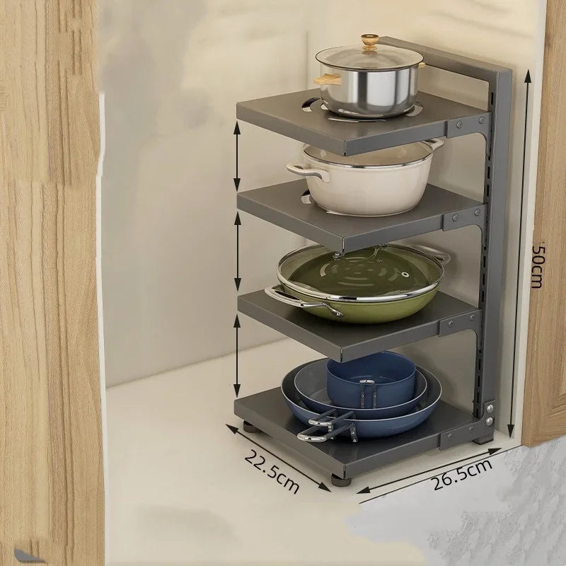 Kitchen Storage Rack Adjustable Plates and Pots Carbon Steel Storage Rack Free Layered Snap-on Floor Pot Rack Kitchen Storage