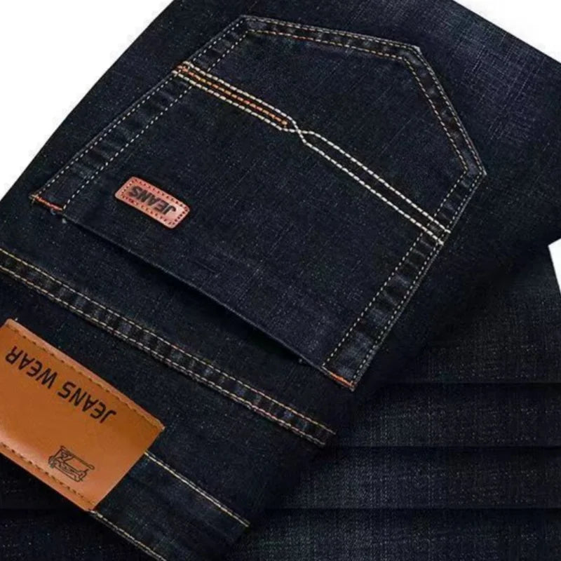 Men Fashion Straight Jeans Men 2025 New Stretch Slim Fit Pants Comfortable Soft Business Denim Trousers Male Brand Clothing