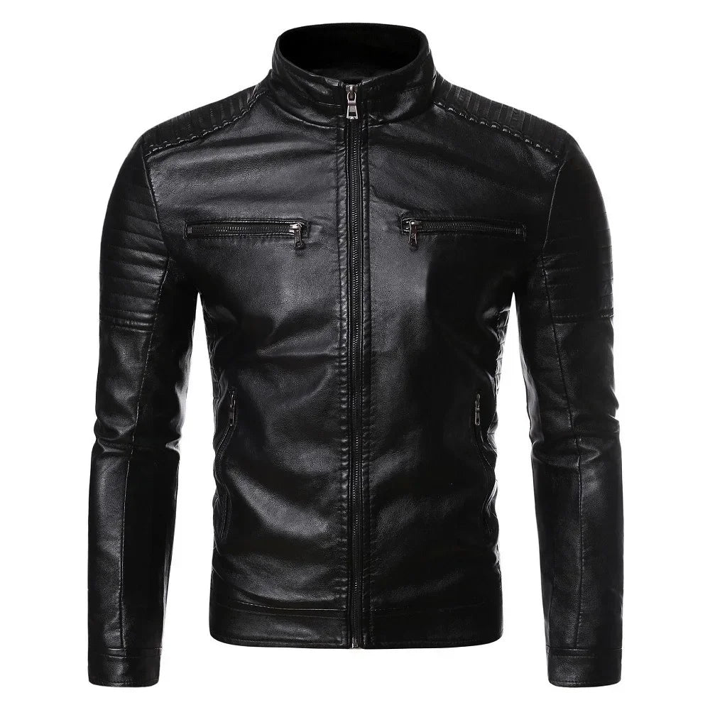 Men's Jacket Fashion Mens Vintage Leather Jackets Casual Men Faux Leather Motorcycle Jackets Biker Zipper Pockets Coats